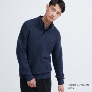 Women Uniqlo Souffle Yarn Half-Zip Long-Sleeve Sweaters Blue | 2338765