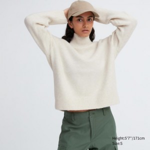 Women Uniqlo Souffle Yarn High Neck Long-Sleeve Sweaters White | 5632367