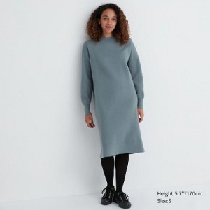 Women Uniqlo Souffle Yarn Long-Sleeve Dress Green | 1010656