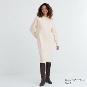 Women Uniqlo Souffle Yarn Long-Sleeve Dress White | 5297222