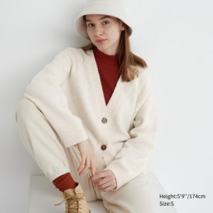 Women Uniqlo Souffle Yarn Short Cardigan White | 1426180