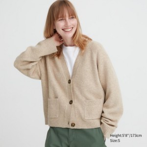 Women Uniqlo Souffle Yarn Short Cardigan Beige | 402092