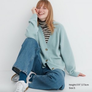 Women Uniqlo Souffle Yarn Short Cardigan Blue | 3747989