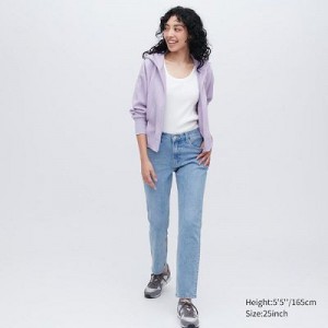 Women Uniqlo Stretch Slim Straight Jeans Blue | 4895445
