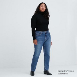 Women Uniqlo Stretch Slim Straight Jeans Blue | 2111649