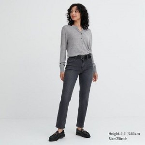 Women Uniqlo Stretch Slim Straight Jeans Grey | 5159953
