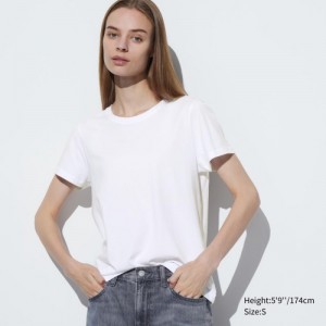 Women Uniqlo Supima Cotton Crew Neck Short Sleeve T Shirts White | 5058578