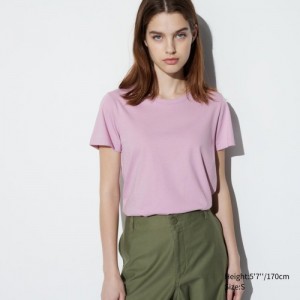Women Uniqlo Supima Cotton Crew Neck Short Sleeve T Shirts Pink | 3869913