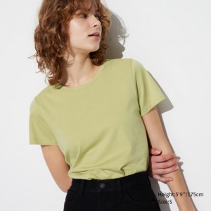 Women Uniqlo Supima Cotton Crew Neck Short Sleeve T Shirts Yellow | 2270898