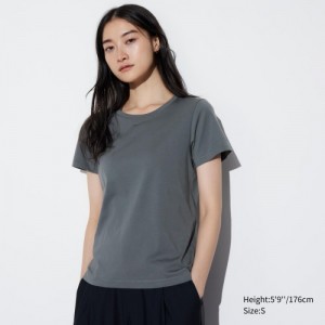 Women Uniqlo Supima Cotton Crew Neck Short Sleeve T Shirts Grey | 3573892