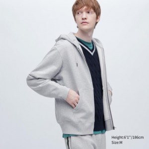 Women Uniqlo Sweat Full-Zip Long-Sleeve Hoodie Grey | 7889328