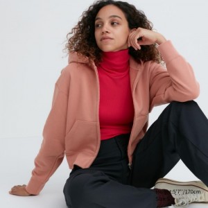 Women Uniqlo Sweat Full-Zip Long-Sleeve Hoodie Pink | 2101850