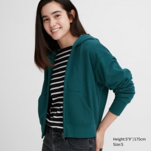 Women Uniqlo Sweat Full-Zip Long-Sleeve Hoodie Green | 9670686