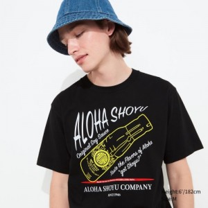 Women Uniqlo The Brands Hawaii UT Short-Sleeve Aloha Shoyu T Shirts Black | 5942405