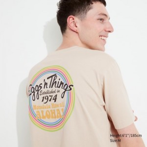 Women Uniqlo The Brands Hawaii UT Short-Sleeve Eggs 'n Things T Shirts Beige | 5215930