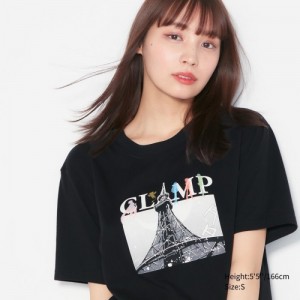 Women Uniqlo The World of CLAMP UT Short Sleeve T Shirts Black | 8023372