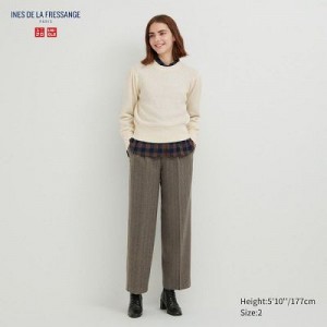 Women Uniqlo Tweed Wide-Fit Pleated Pants Brown | 8779808