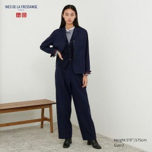 Women Uniqlo Tweed Wide-Fit Pleated Pants Navy | 9629743