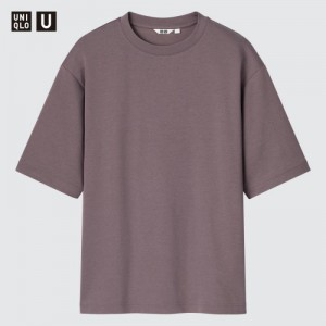 Women Uniqlo U AIRism Cotton Oversized Crew Neck Half-Sleeve T Shirts Purple | 1388078