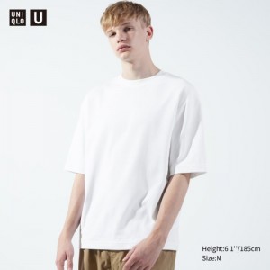 Women Uniqlo U AIRism Cotton Oversized Crew Neck Half-Sleeve T Shirts White | 6023095