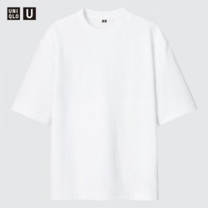 Women Uniqlo U AIRism Cotton Oversized Crew Neck Half-Sleeve T Shirts White | 4727801
