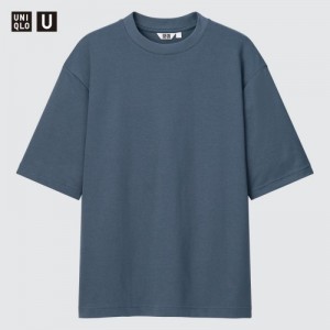 Women Uniqlo U AIRism Cotton Oversized Crew Neck Half-Sleeve T Shirts Blue | 7928937