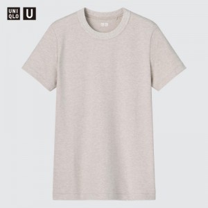 Women Uniqlo U Crew Neck Short-sleeve T Shirts Beige | 4896583