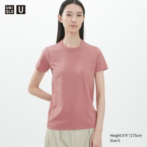 Women Uniqlo U Crew Neck Short-sleeve T Shirts Pink | 2499088
