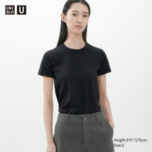 Women Uniqlo U Crew Neck Short-sleeve T Shirts Black | 2291025