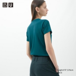 Women Uniqlo U Crew Neck Short-sleeve T Shirts Green | 1565873