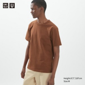 Women Uniqlo U Crew Neck Short-sleeve T Shirts Brown | 9043946