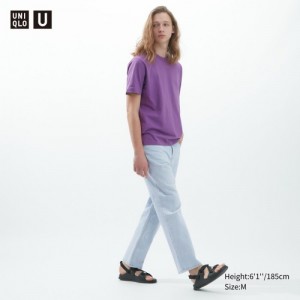 Women Uniqlo U Crew Neck Short-sleeve T Shirts Purple | 5562976