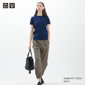 Women Uniqlo U Crew Neck Short-sleeve T Shirts Navy | 4281196