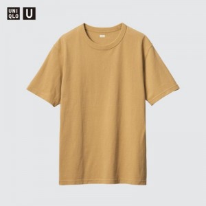Women Uniqlo U Crew Neck Short-sleeve T Shirts Yellow | 2321084