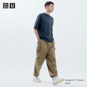 Women Uniqlo U Wide-Fit Parachute Cargo Pants Beige | 8183427