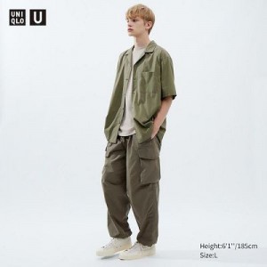 Women Uniqlo U Wide-Fit Parachute Cargo Pants Olive | 3120974