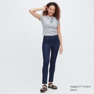 Women Uniqlo Ultra Stretch Denim Pants Navy | 9889650