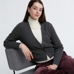 Women Uniqlo Washable Knit Ribbed Long-Sleeve Cardigan Grey | 9312310