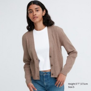 Women Uniqlo Washable Knit Ribbed Long-Sleeve Cardigan Khaki | 4133269
