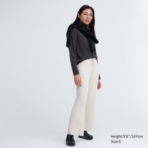 Women Uniqlo Washable Knit Ribbed Lounge Pants White | 5175160