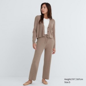 Women Uniqlo Washable Knit Ribbed Lounge Pants Khaki | 2200675