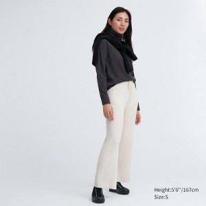 Women Uniqlo Washable Knit Ribbed Pants White | 2528596