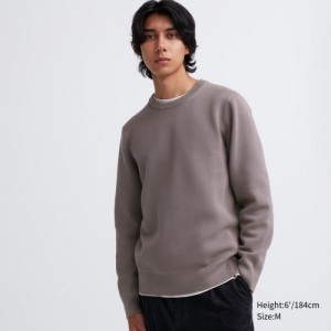 Women Uniqlo Washable Milano Ribbed Crew Neck Long-Sleeve Sweaters Beige | 4612876
