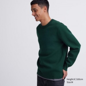 Women Uniqlo Washable Milano Ribbed Crew Neck Long-Sleeve Sweaters Green | 9582186