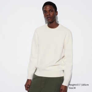 Women Uniqlo Washable Milano Ribbed Crew Neck Long-Sleeve Sweaters White | 2903403