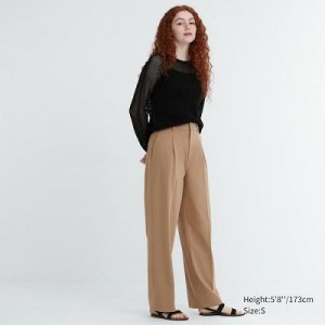 Women Uniqlo Wide-Fit Pleated Pants Beige | 8233072
