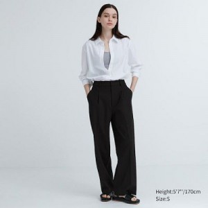 Women Uniqlo Wide-Fit Pleated Pants Black | 3533931