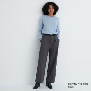 Women Uniqlo Wide-Fit Pleated Pants Grey | 5543113