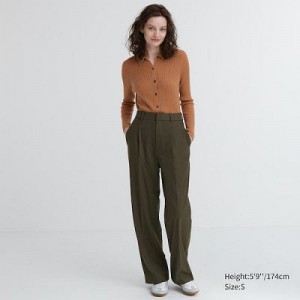 Women Uniqlo Wide-Fit Pleated Pants Olive | 9208871