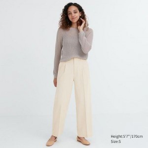 Women Uniqlo Wide-Fit Pleated Pants White | 3704672